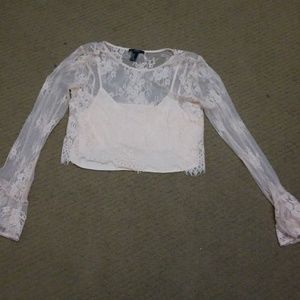 Forever 21 Tops - Long sleeve blush lace crop top Forever 21 Tops - Long sleeve blush lace crop top